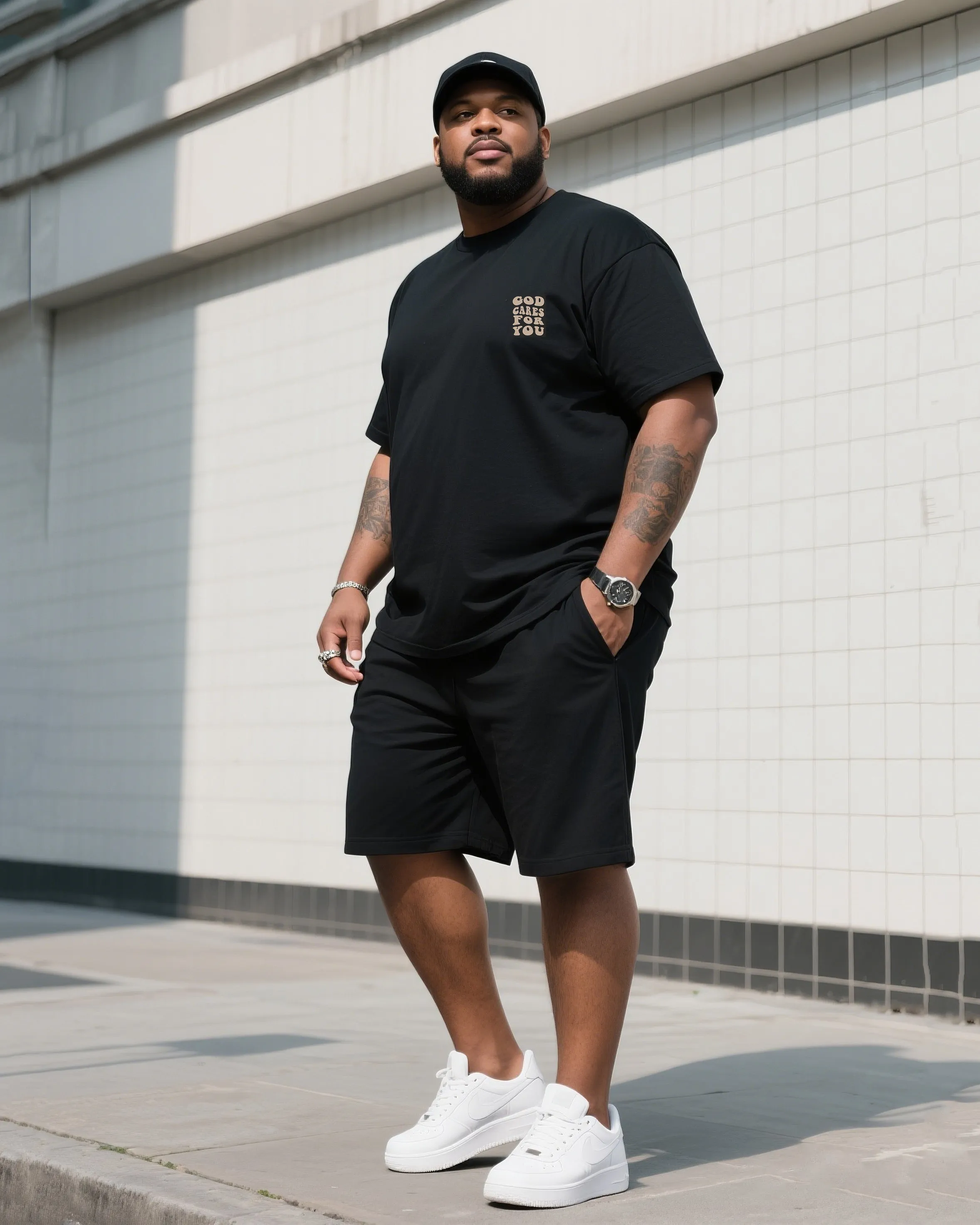 Big Man's Daily Leisure Faith Micro-standard Small Design Printed Short Sleeve T-shirt Shorts Suit sold by Biggmans product image thumbnail 2