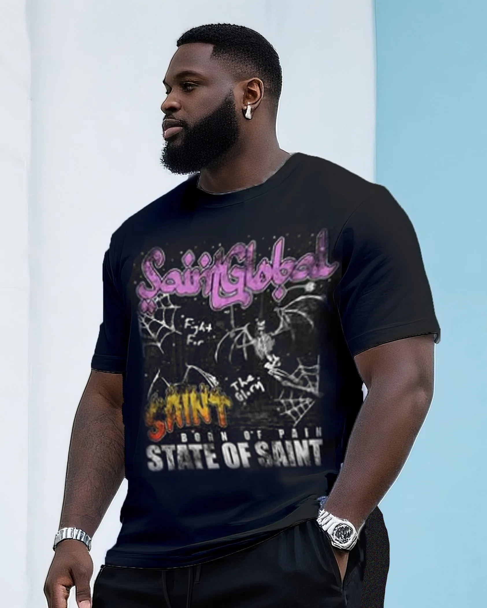 Big & Tall Men's Street Fashion Creative Printed Crewneck T-Shirt Shorts Suit sold by Biggmans product image thumbnail 2