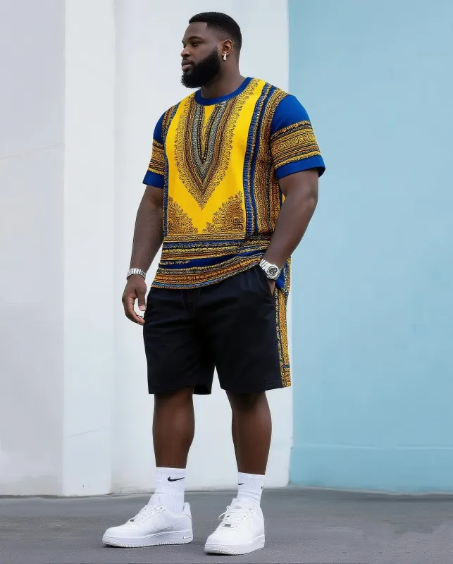 Big & Tall Men's Vintage Printed Crewneck T-Shirt Shorts Suit sold by Biggmans
