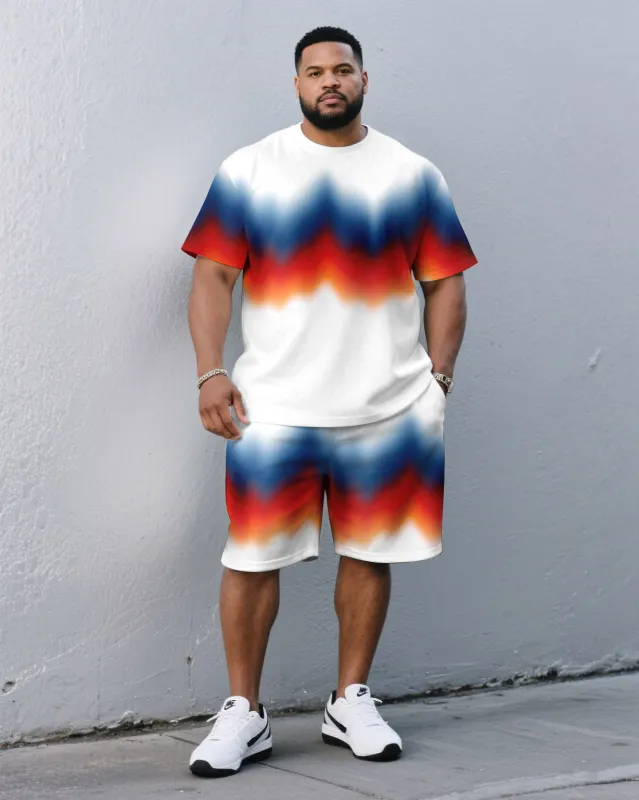 Big & Tall Men Summer White Rainbow Pattern Printed Round Neck Short Sleeve T-Shirt Shorts Suit sold by Biggmans