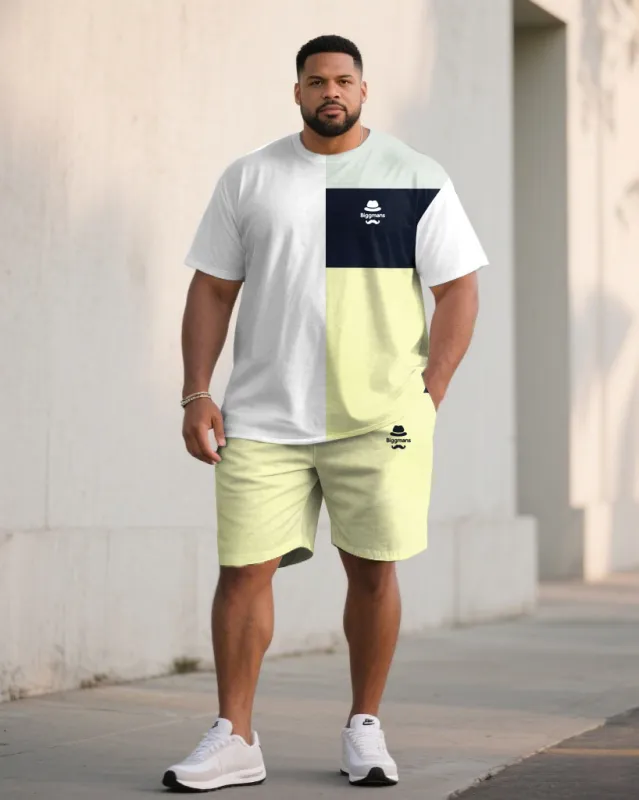 Big & Tall Men White & Goose & Black Chest Small Label Printed Crewneck Short Sleeve T-shirt Shorts Suit sold by Biggmans
