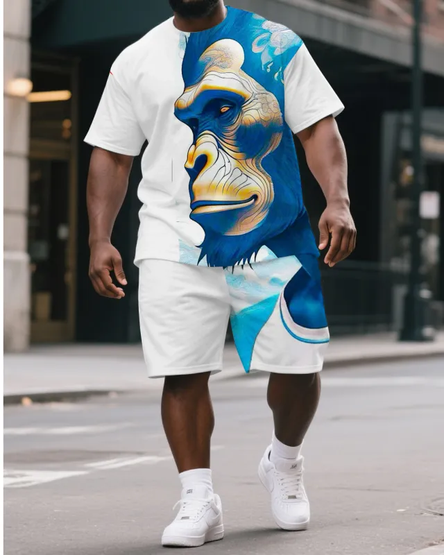 Men's Big & Tall Handsome Blue Gorillas Print Casual Short-Sleeved T-shirt & Short Set sold by Biggmans
