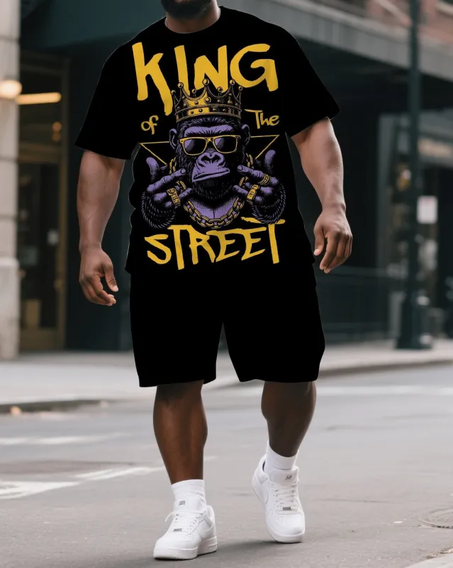 Men's Fashion Gorillas King of the Street Print Big & Tall Outdoor Short-Sleeve T-shirt & Short Set sold by Biggmans