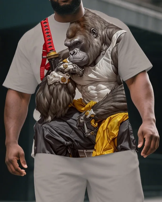 Men's Fun Cartoon Soldier Gorillas Print Big & Tall Short-Sleeve T-shirt & Short Set sold by Biggmans product image thumbnail 2