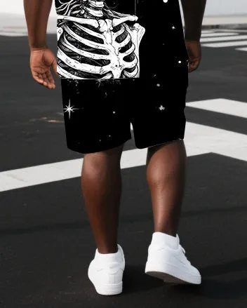 Men's Casual Skull Illustration Back Print Big & Tall Breathable Short-Sleeve T-shirt Shorts Set sold by Biggmans product image thumbnail 3