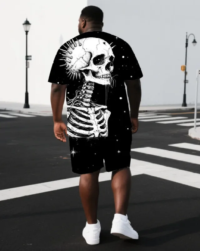 Men's Casual Skull Illustration Back Print Big & Tall Breathable Short-Sleeve T-shirt Shorts Set sold by Biggmans