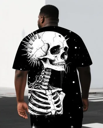 Men's Casual Skull Illustration Back Print Big & Tall Breathable Short-Sleeve T-shirt Shorts Set sold by Biggmans product image thumbnail 2