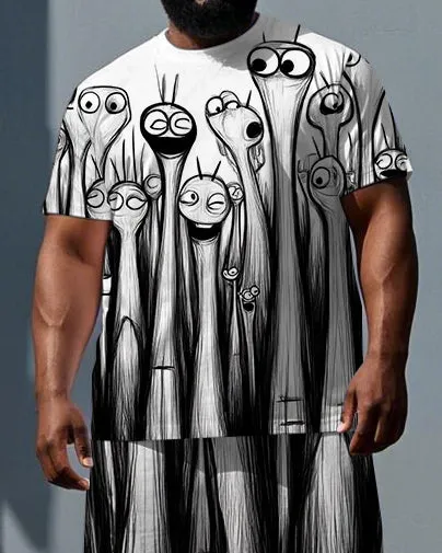 Big & Tall Men's Street Fashion Monsters Sketch Print Short-Sleeve T-shirt 2-Piece Set sold by Biggmans product image thumbnail 2