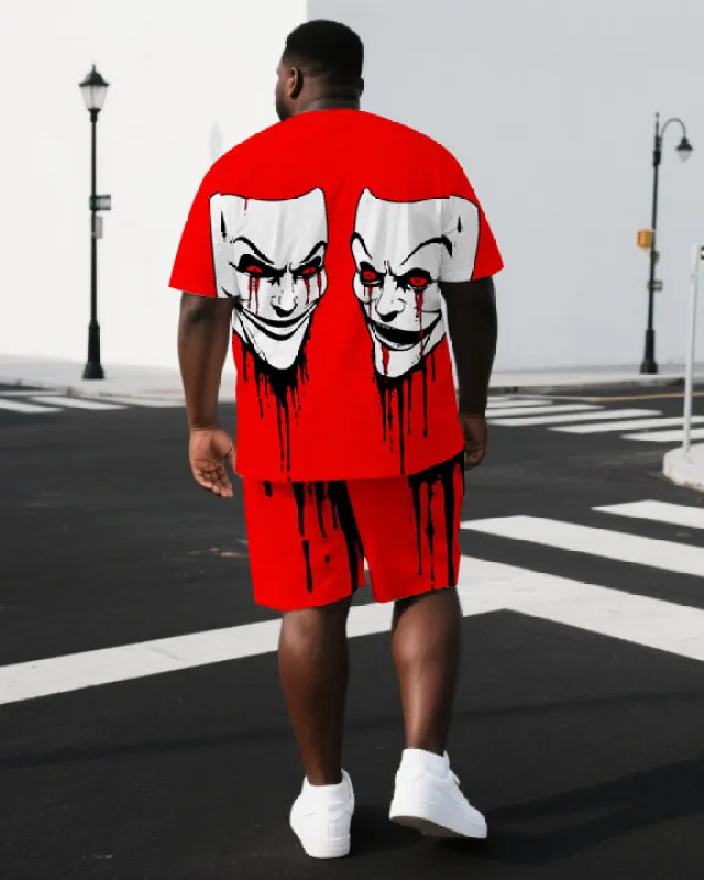 Big & Tall Men's Punk Style Bloody Mask Back Print Outdoor Summer Short-Sleeve T-shirt 2-Piece Set sold by Biggmans
