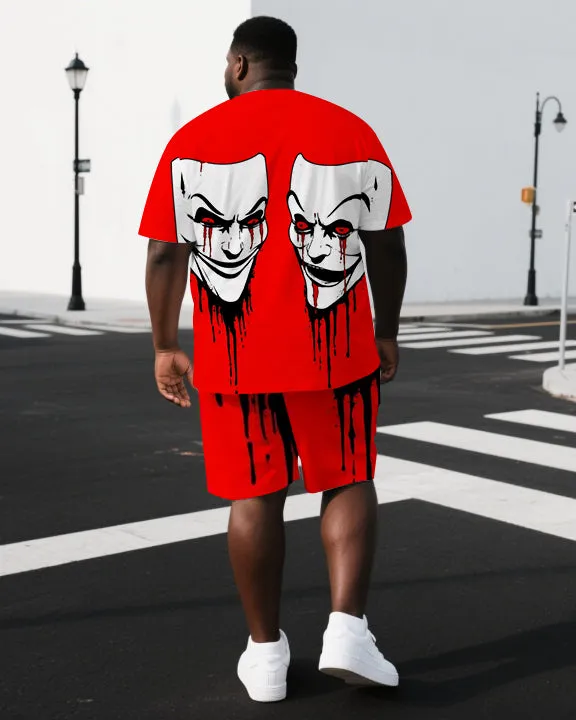 Big & Tall Men's Punk Style Bloody Mask Back Print Outdoor Summer Short-Sleeve T-shirt 2-Piece Set sold by Biggmans
