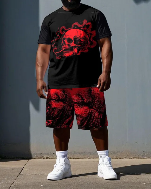 Skull’s Bold Story Burns On Big & Tall Men's Skull Theme Daily Short Sleeve T-shirt 2-Piece Set sold by Biggmans