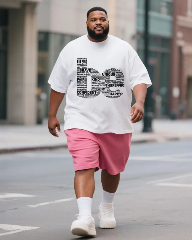 Big & Tall Men's Pink Inspirational Simple Be Big Letter Printed Crew Neck Short Sleeve T-shirt Shorts Suit sold by Biggmans