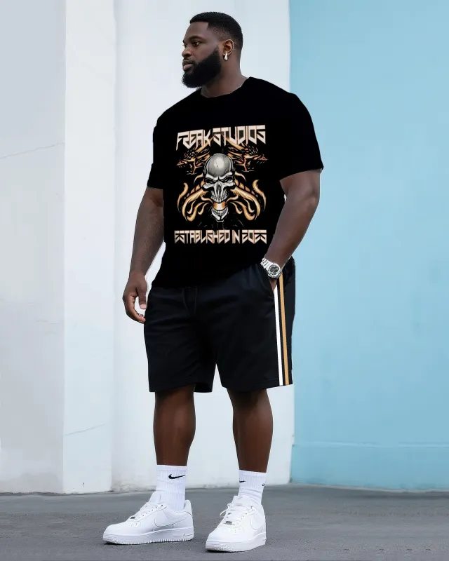 Big & Tall Men's Street Fashion Halloween Horror Skull Crewneck T-Shirt Shorts Suit sold by Biggmans