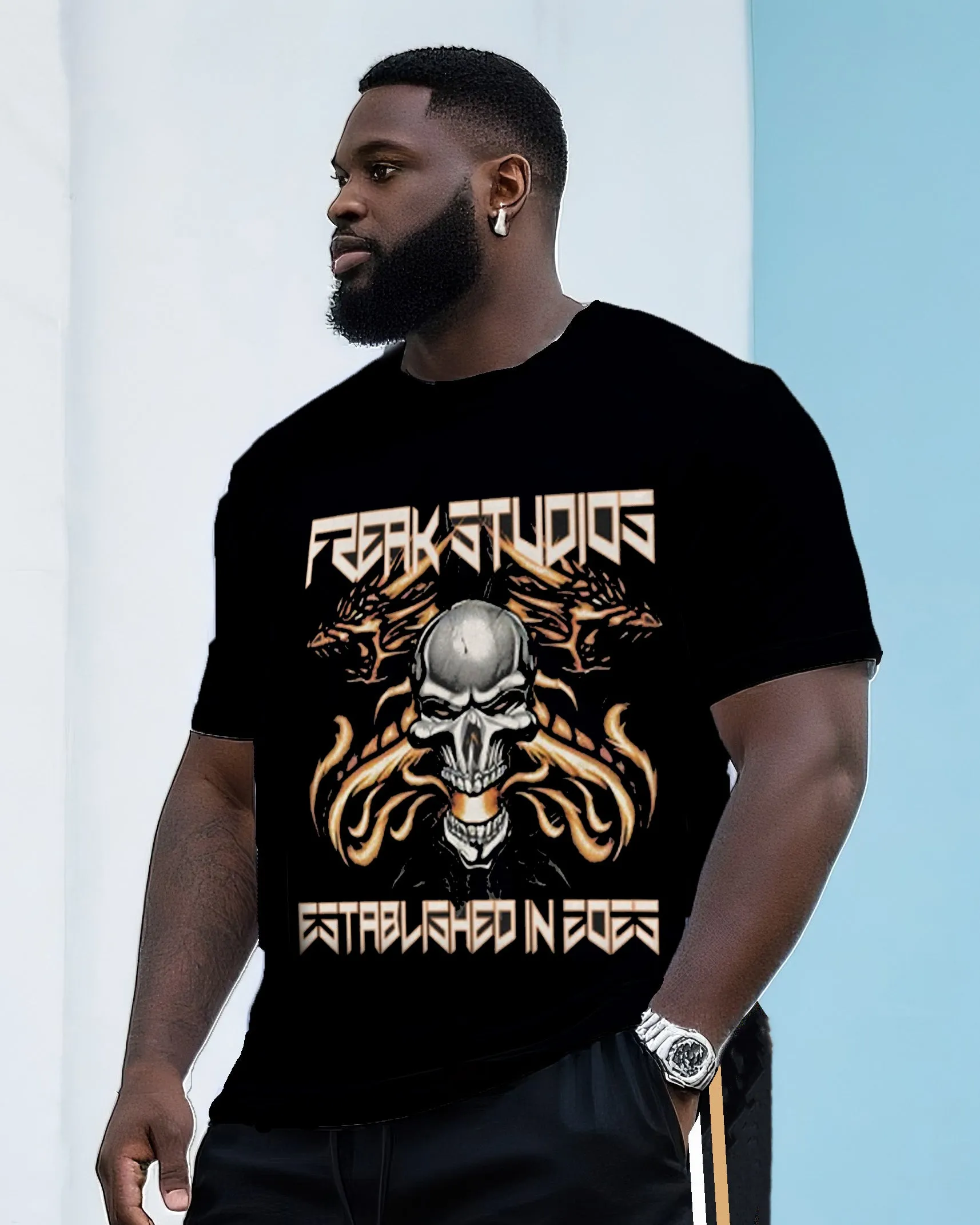 Big & Tall Men's Street Fashion Halloween Horror Skull Crewneck T-Shirt Shorts Suit sold by Biggmans product image thumbnail 2