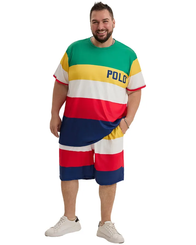 Big Guy's Polo Color Stripes T-Shirt Shorts Set sold by Biggmans