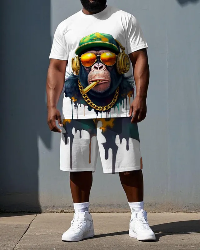 Big & Tall Men's Smoking Cool Gorillas Printed Casual Short Sleeve T-shirt and Short Set sold by Biggmans