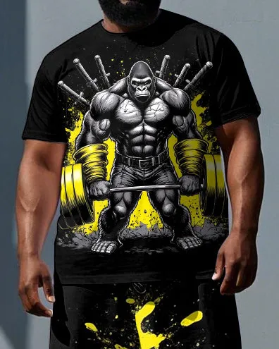Big & Tall Men's Cartoon Weightlifting Gorillas Tie Dye Casual Short Sleeve T-shirt 2-Piece Set sold by Biggmans product image thumbnail 2