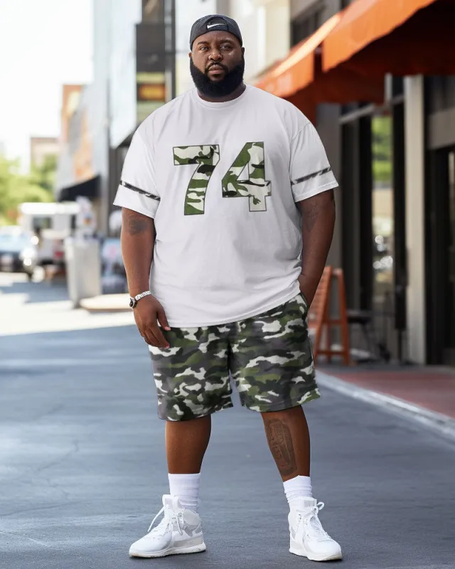 Men's Large Size Street Cartoon Bear Camouflage Graffiti Short Sleeve Shorts Set sold by Biggmans