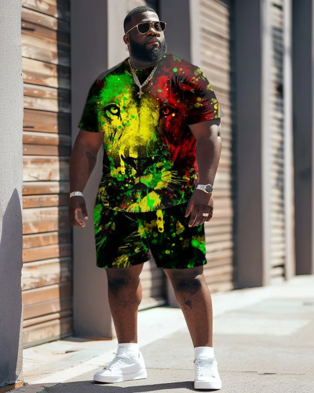Street Cartoon Red And Green Color Block Splash Ink Print Large Men's Suit sold by Biggmans