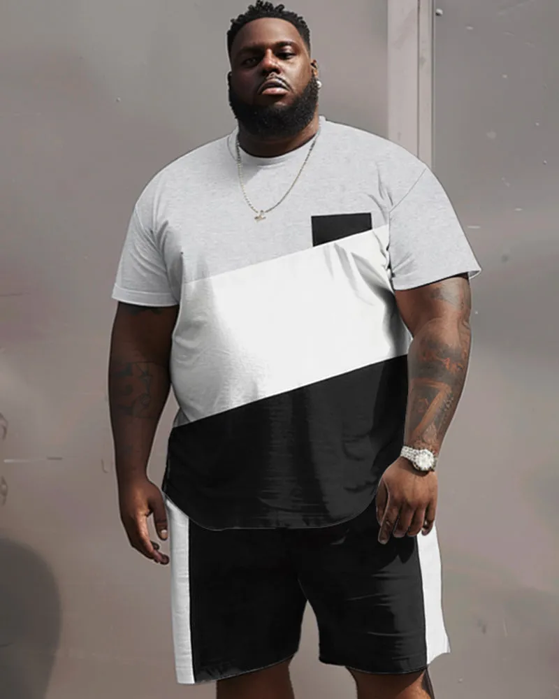 Street Casual Black And White Gray Color Block Print Large Men's Set sold by Biggmans