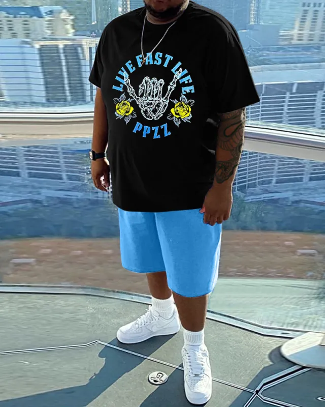 Men's Daily Casual Skull Rose Printed Short Sleeve T-Shirt Set sold by Biggmans