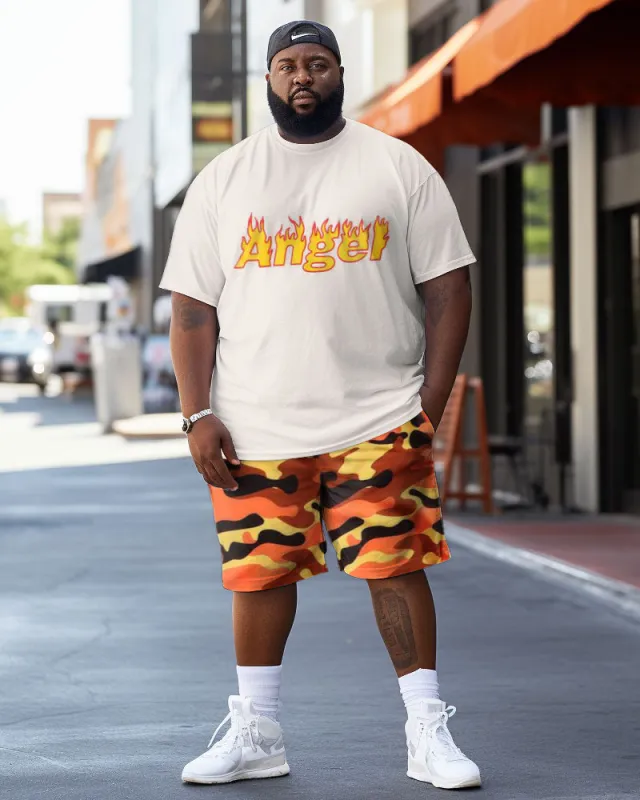 Men's Plus Size Street Angel Camouflage Color Block Graffiti Short Sleeve Shorts Set sold by Biggmans