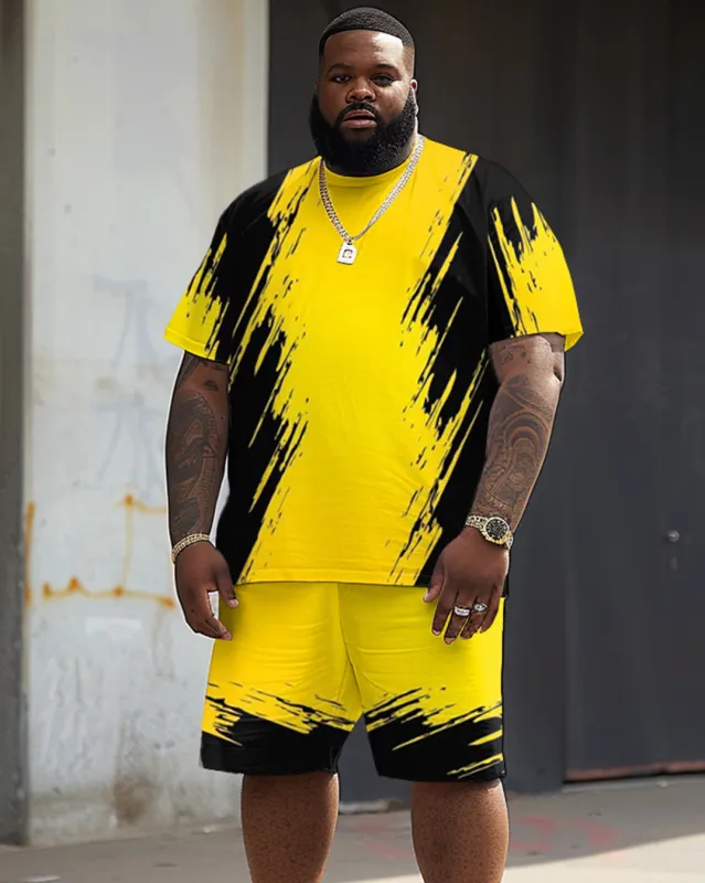 Street Hip Hop Colorblock Irregular Geometric Print Large Men's Suit made by Biggmans