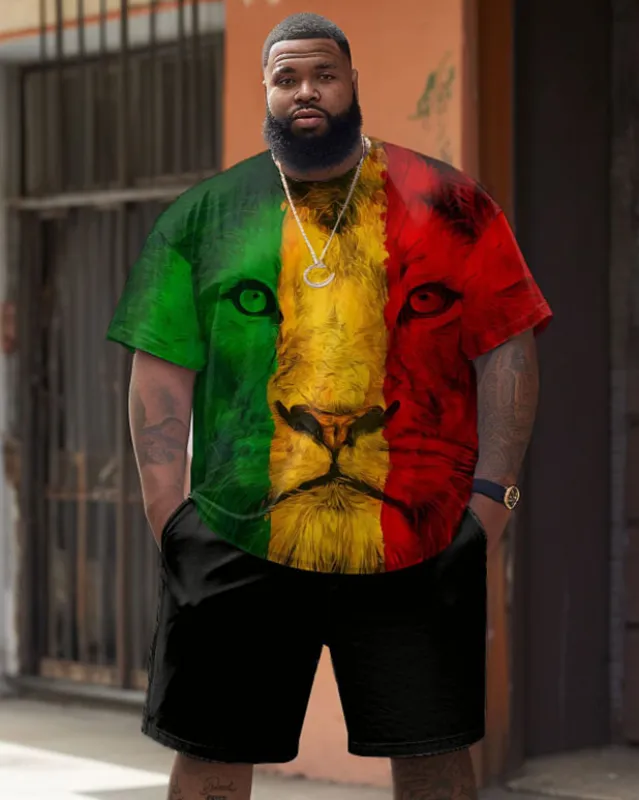 Street Red Green Yellow Block Lion Print Large Men's Suit sold by Biggmans