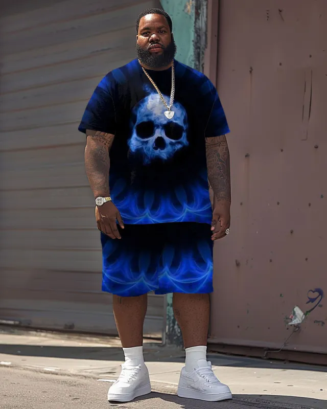 Men's Plus Size Street Casual Skull Ghost Printed T-Shirt Shorts Suit sold by Biggmans