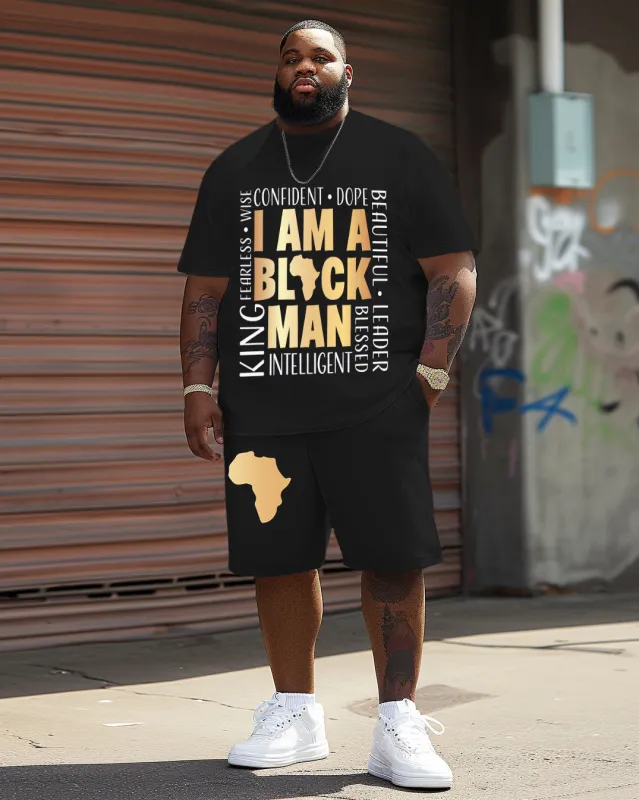 Men's Plus Size I Am A Black Man T-Shirt Shorts Suit sold by Biggmans