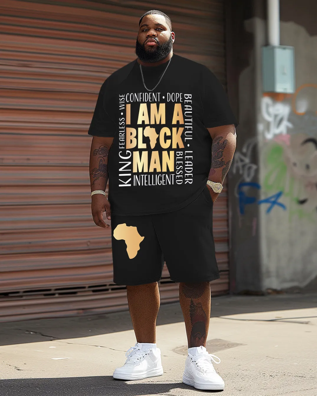Men's Plus Size I Am A Black Man T-Shirt Shorts Suit sold by Biggmans