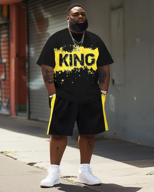 Men's Plus Size Watercolor King Print T-Shirt Shorts Suit sold by Biggmans