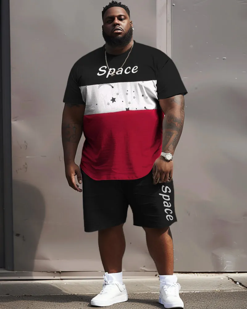 Men's Plus Size Space Fashion Contrast Color T-Shirt Shorts Suit sold by Biggmans
