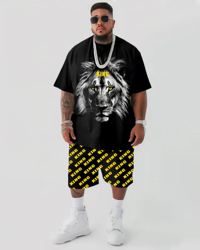 3D Lion Print T-Shirt Shorts Suit Men's Plus Size sold by Biggmans