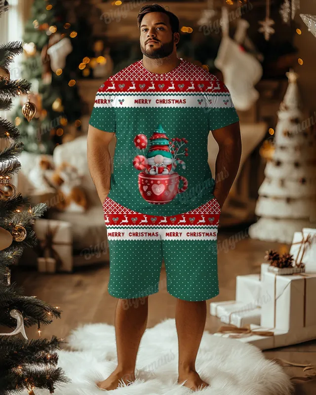 Men's Plus Size Santa Letter Dot Print T-Shirt Shorts Suit sold by Biggmans
