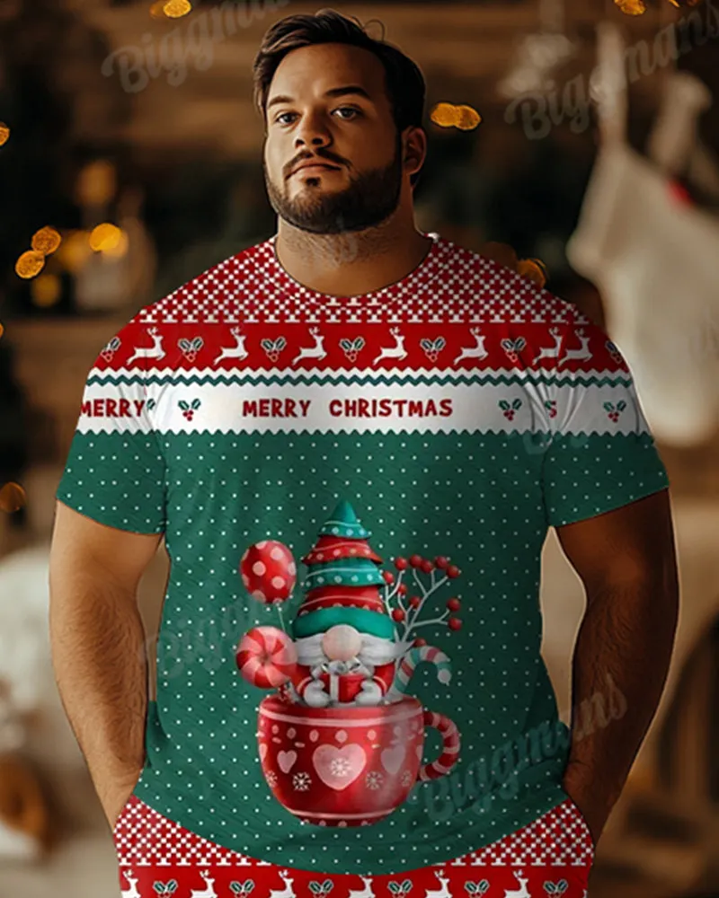 Men's Plus Size Santa Letter Dot Print T-Shirt Shorts Suit sold by Biggmans product image thumbnail 2