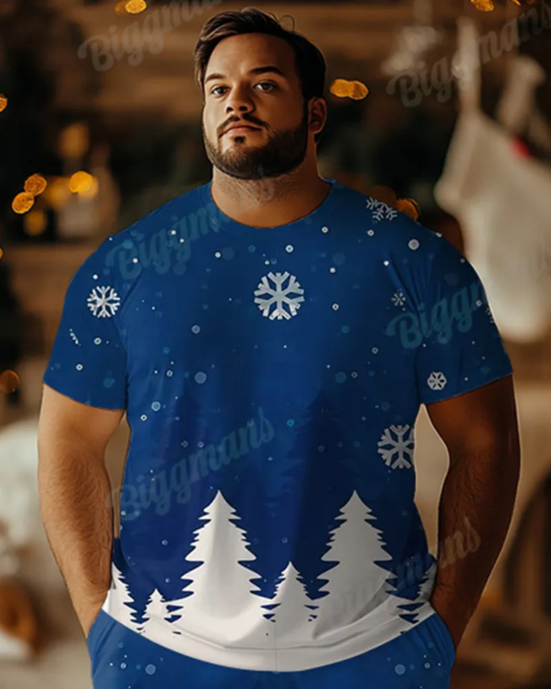 Men's Plus Size Christmas Blue Snowflake Christmas Tree Print T-Shirt Shorts Suit sold by Biggmans product image thumbnail 2
