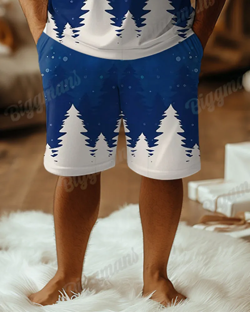 Men's Plus Size Christmas Blue Snowflake Christmas Tree Print T-Shirt Shorts Suit sold by Biggmans product image thumbnail 3