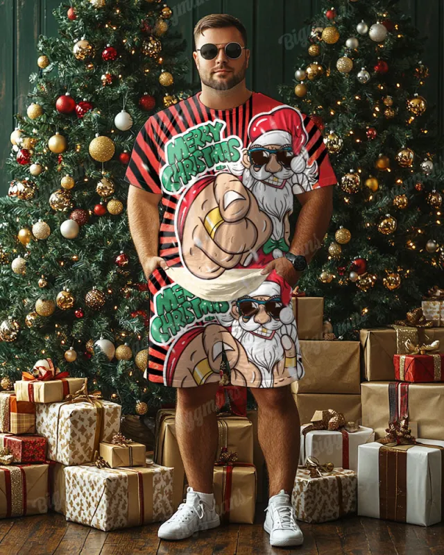 Men's Plus Size Santa Claus Merry Christmas T-Shirt Shorts 2-Piece Set sold by Biggmans