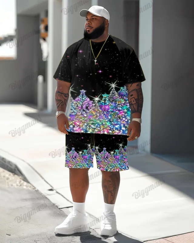 Men's Plus Size Colorful Christmas Tree Print T-Shirt Shorts Suit sold by Biggmans
