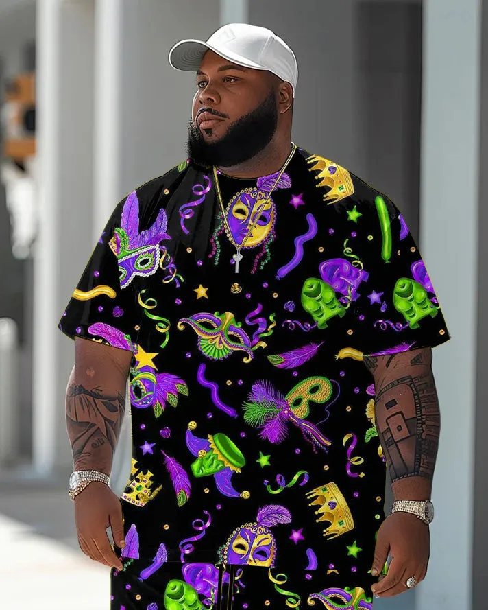Men's Plus Size Orleans Mardi Gras Print T-Shirt Shorts Suit sold by Biggmans product image thumbnail 3