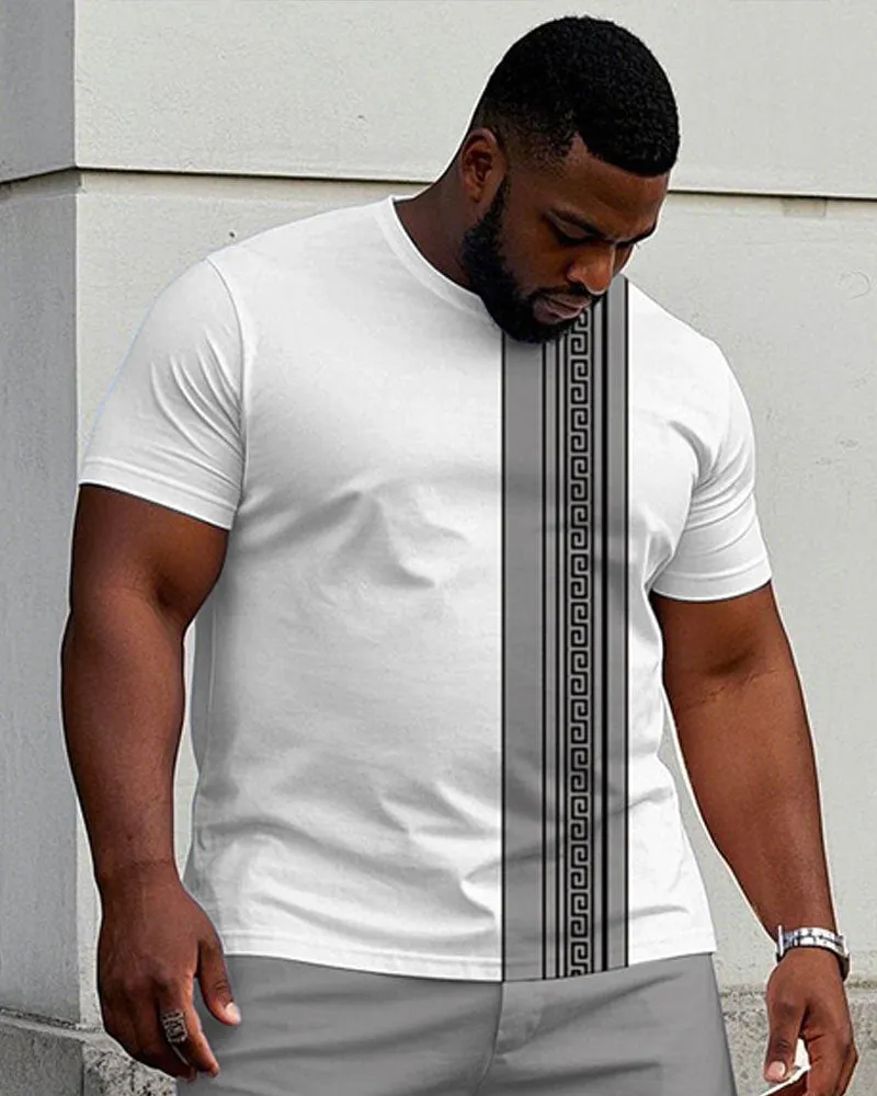 Men's Plus Size Casual Fashion White & Grey Patchwork Printed Short-sleeved T-shirt Shorts Suit sold by Biggmans product image thumbnail 2
