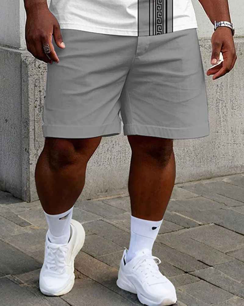 Men's Plus Size Casual Fashion White & Grey Patchwork Printed Short-sleeved T-shirt Shorts Suit sold by Biggmans product image thumbnail 3