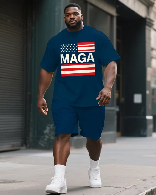 Big Men's Casual MAGA U.S.A Theme Printed 2-piece Short Sleeve T-Shirt Shorts Suit sold by Biggmans
