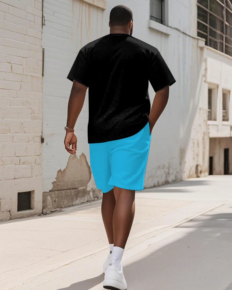 Men's Plus Size Black And Blue Line Cartoon Print Short Sleeve T-shirt Shorts Suit sold by Biggmans product image thumbnail 4
