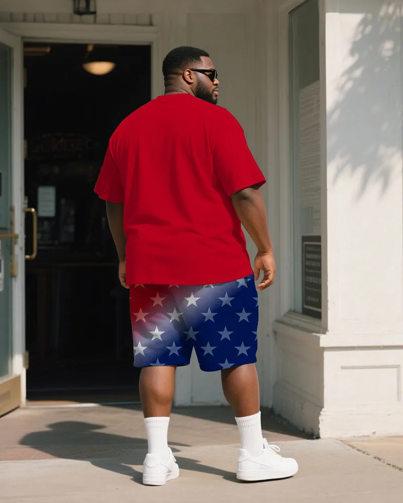 Men's Plus Size Independence Day Red Letter Print Round Neck Short Sleeve T-Shirt Shorts Suit sold by Biggmans product image thumbnail 4