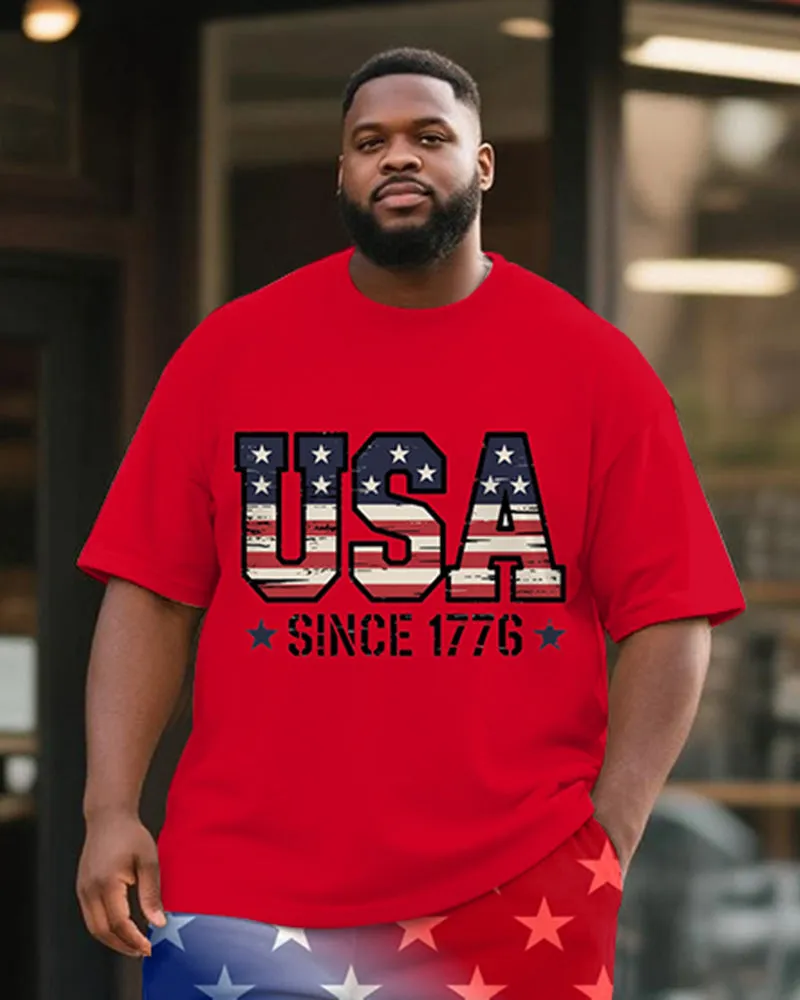 Men's Plus Size Independence Day Red Letter Print Round Neck Short Sleeve T-Shirt Shorts Suit sold by Biggmans product image thumbnail 2