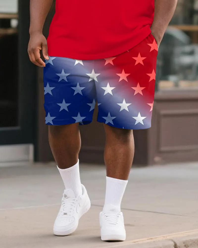 Men's Plus Size Independence Day Red Letter Print Round Neck Short Sleeve T-Shirt Shorts Suit sold by Biggmans product image thumbnail 3