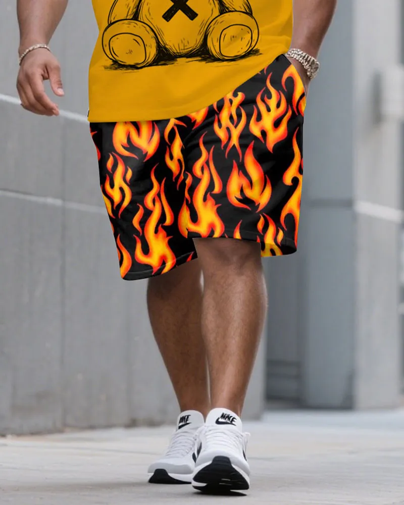 Men's Plus Size Yellow Flame & Bear Print Round Neck Short Sleeve T-Shirt Shorts Suit sold by Biggmans product image thumbnail 3