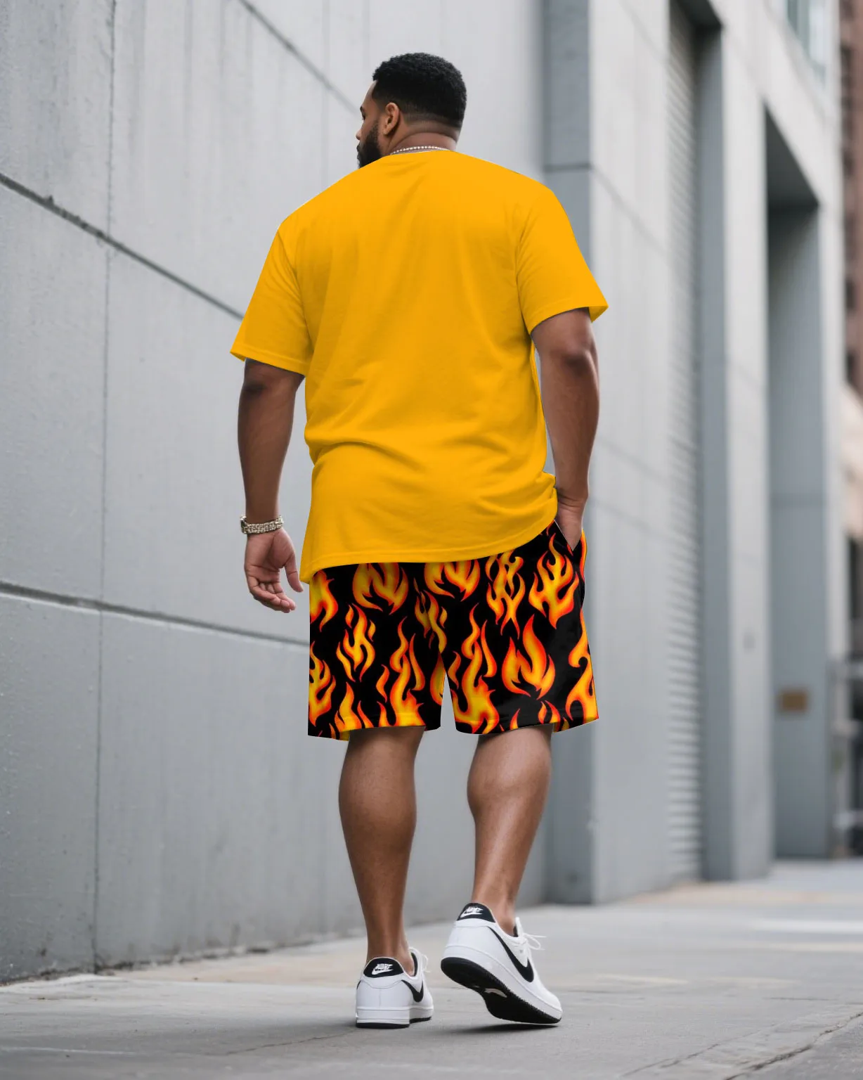 Men's Plus Size Yellow Flame & Bear Print Round Neck Short Sleeve T-Shirt Shorts Suit sold by Biggmans product image thumbnail 4